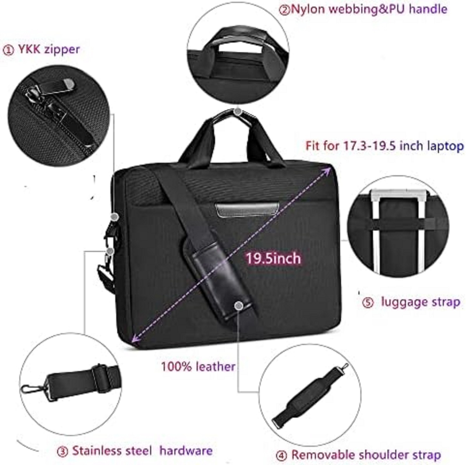 18 Inch Laptop Bag, Expandable Briefcase, Computer Bag Men Black-18.4 Inch