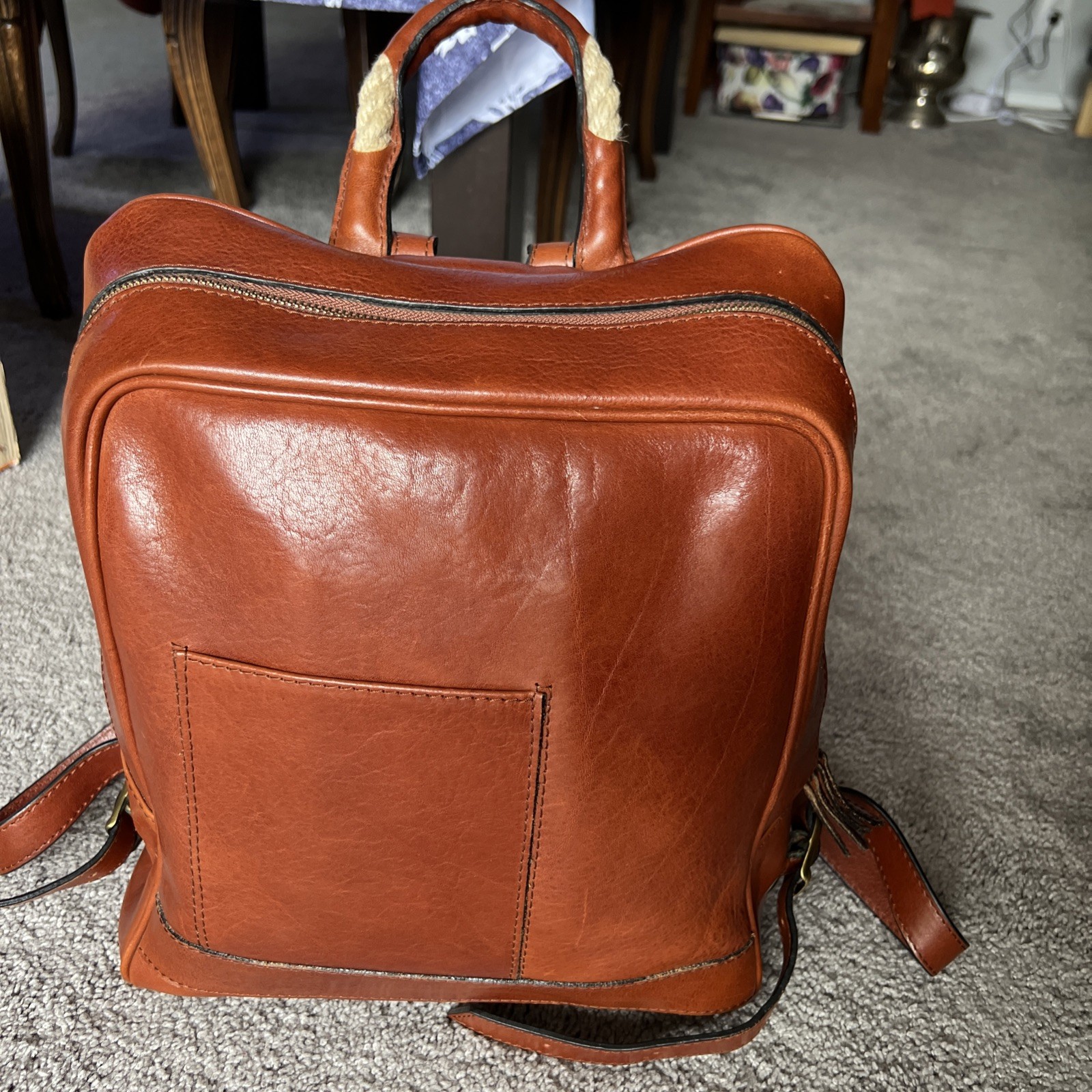 Italian Florence Handmade High Q Genuine Leather Unisex Backpack Made In Italy