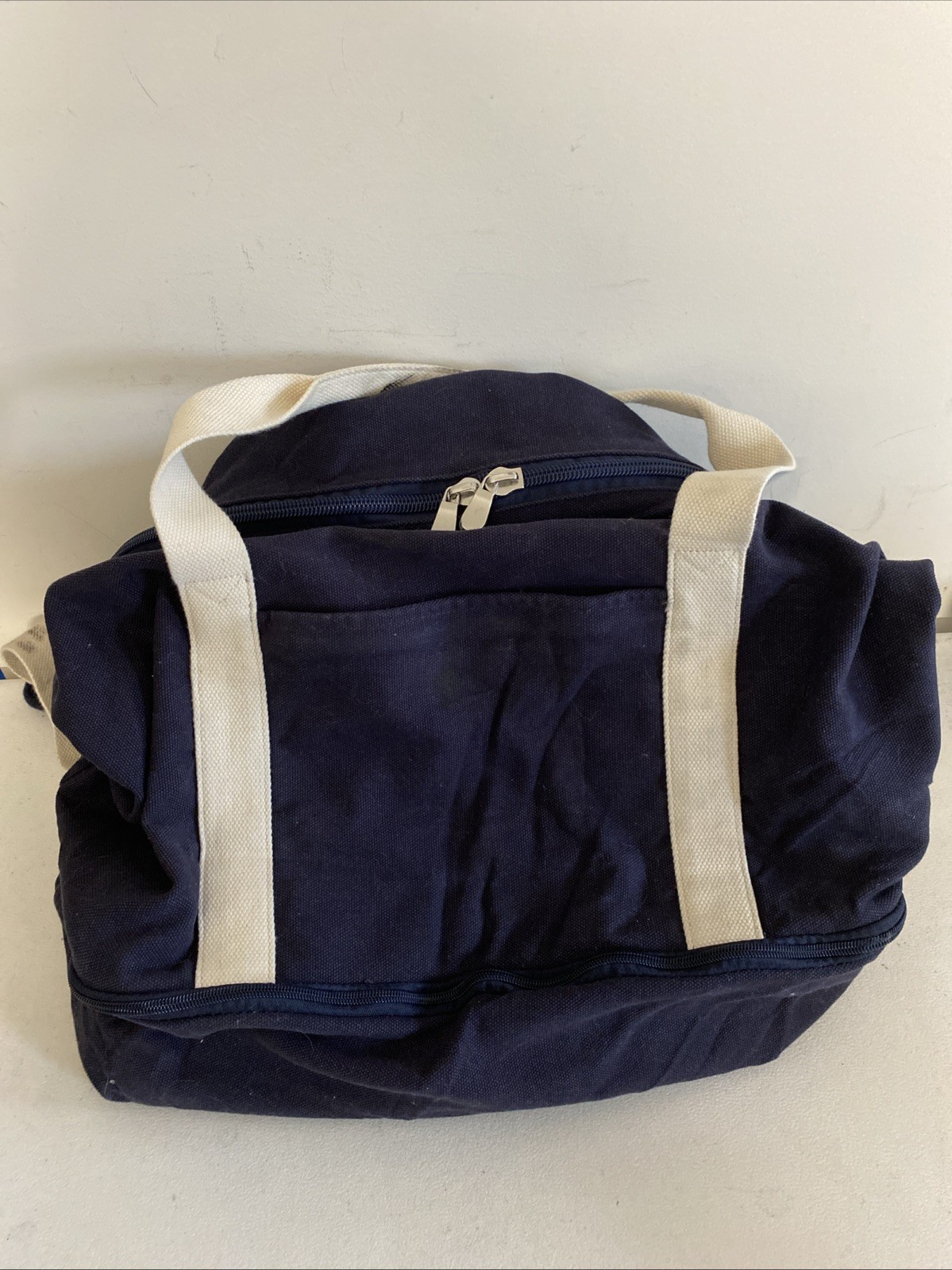 LO & SONS Catalina Deluxe Large Weekend Bag 100% Cotton Blue White Duffle