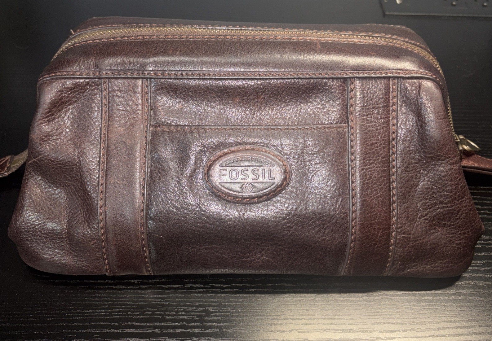 Vintage Fossil Brown Leather Men’s Toiletry Bag Shaving Bag