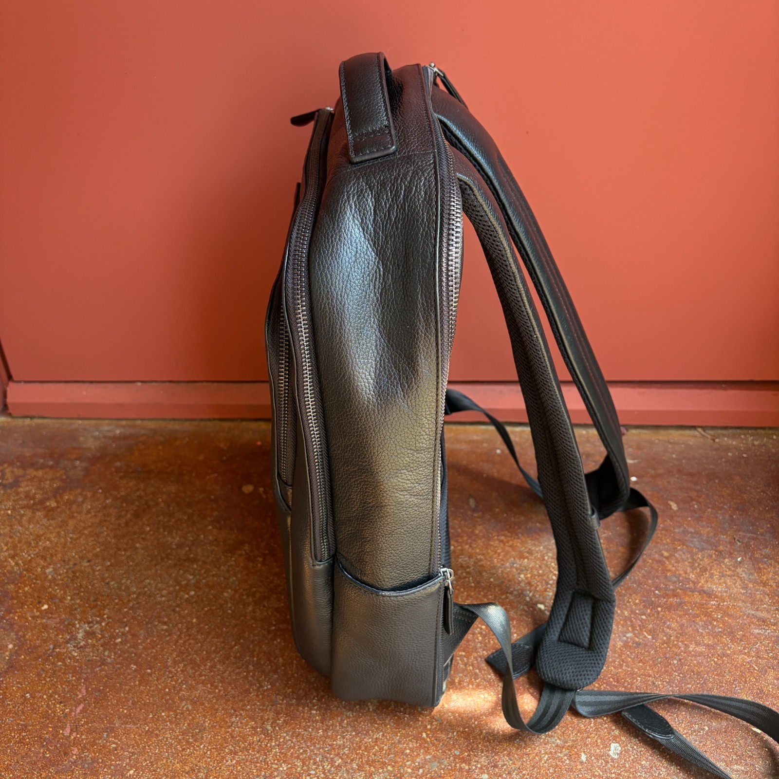 Maserati Leather Backpack with Laptop Sleeve Black Pebbled