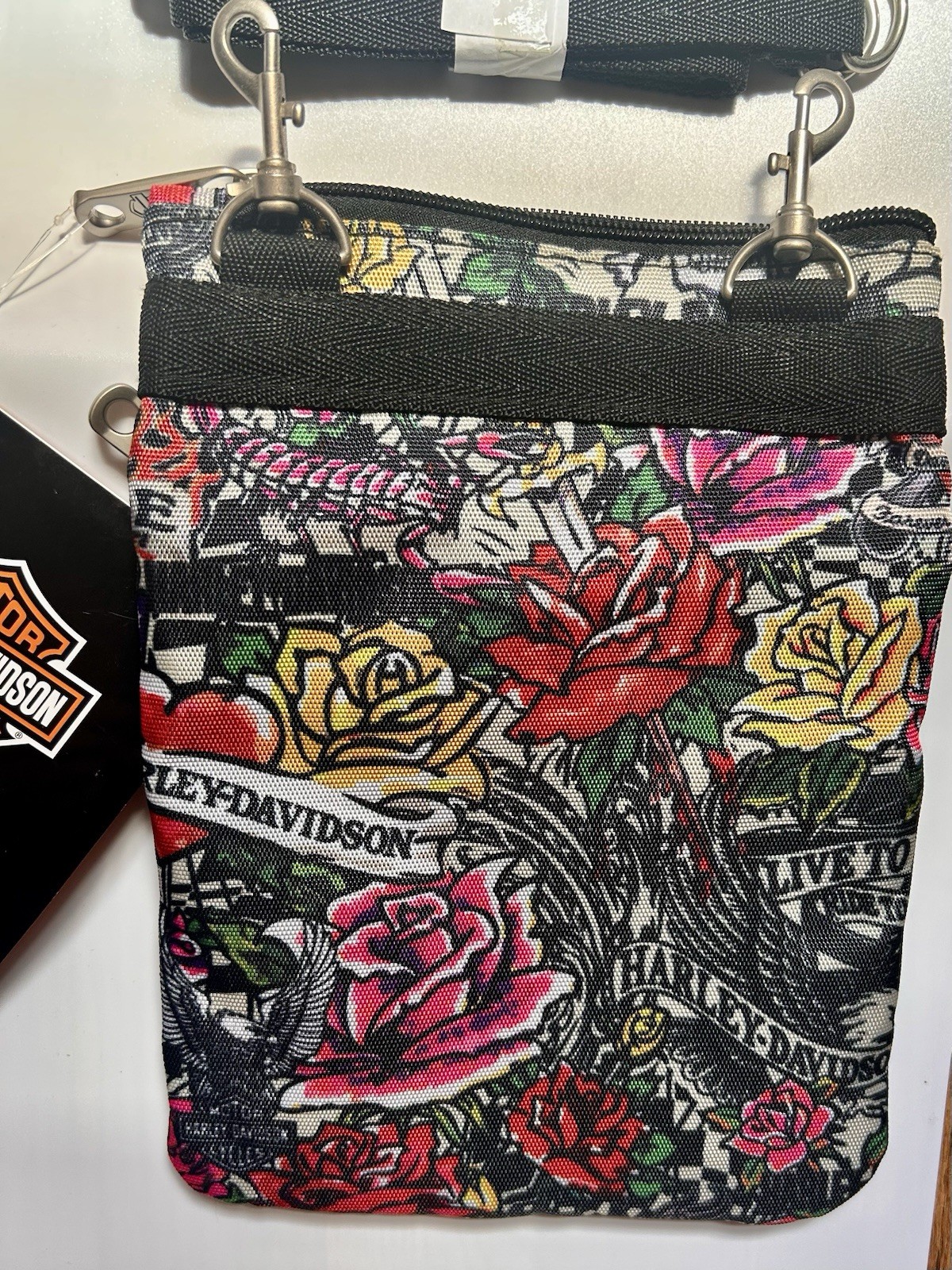 New Harley-Davidson Tattoo Skull Crossbody Sling Bag Zip Adjustable Strap Small