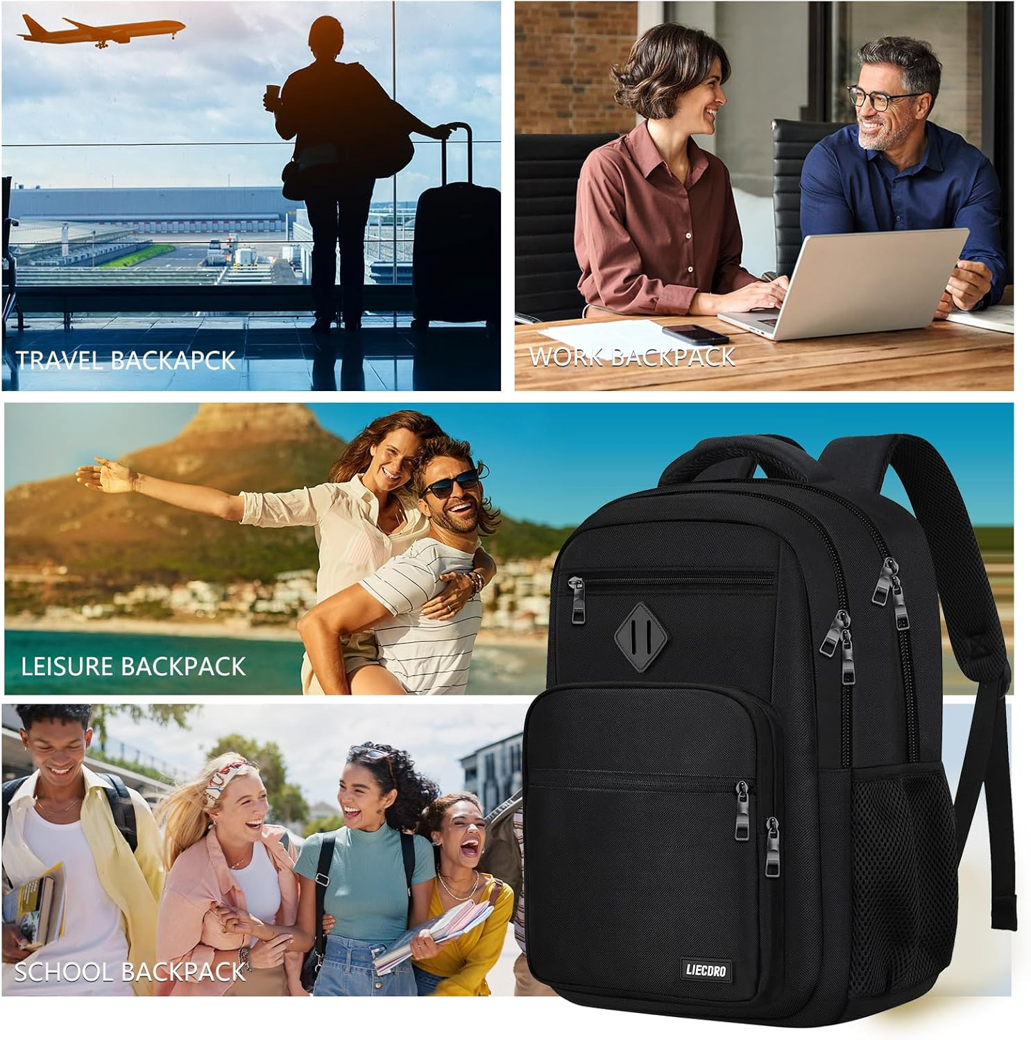 Black Backpack for Men, School Backpack for Boys Teens,15.6 Inch Laptop Back Pac