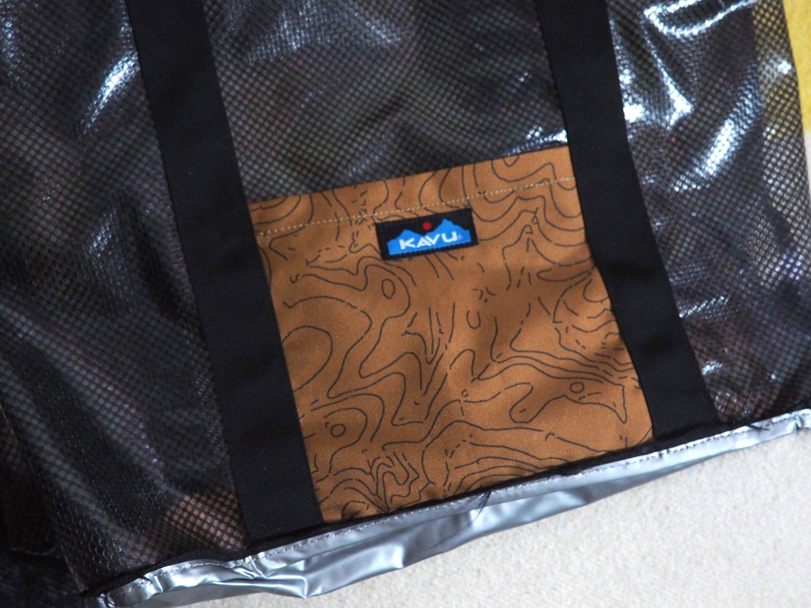 Kavu Seattle Topo Brown Black Outdoor Camp Hike Strap Tote Bag Logo 15×20
