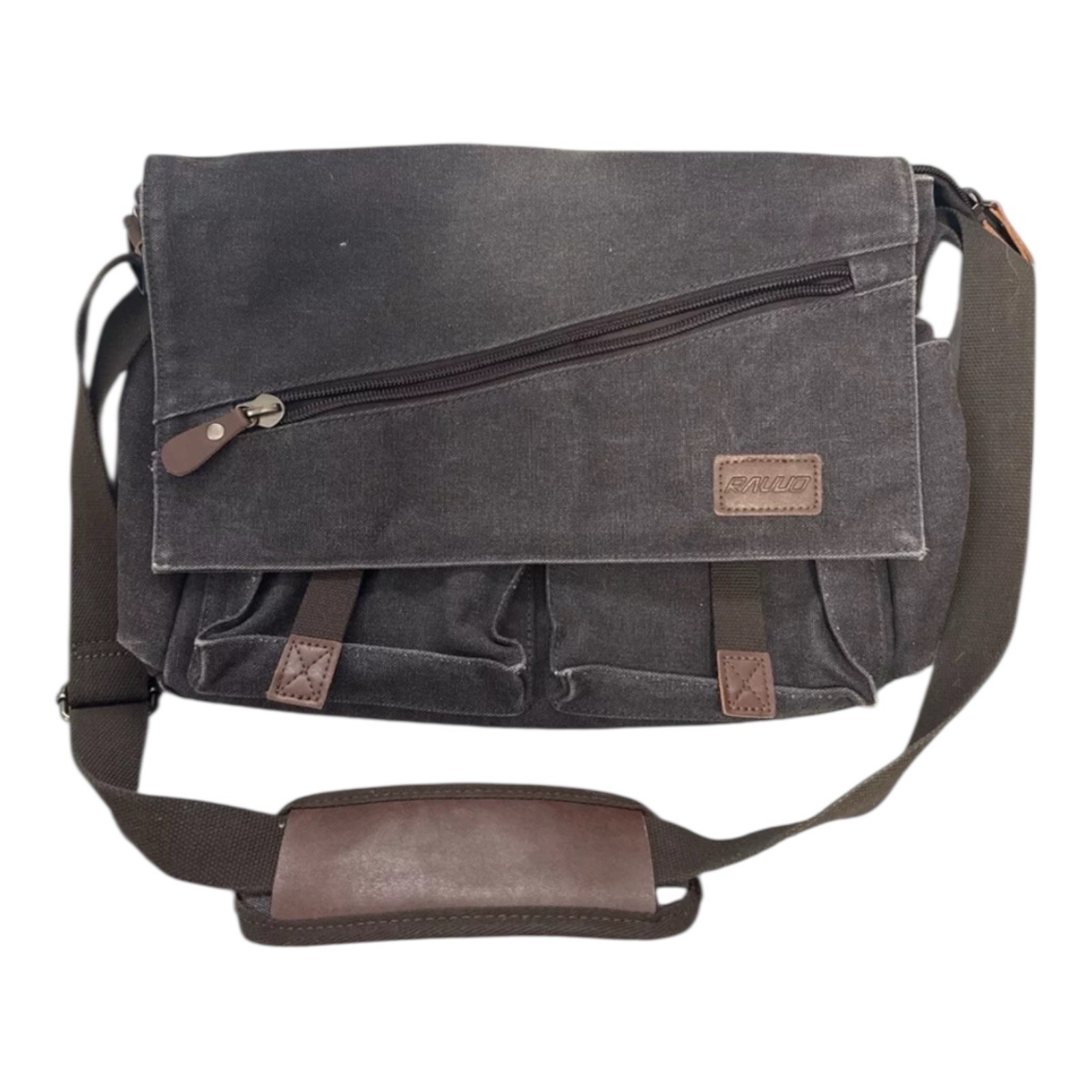 Ravuo Gray Messenger Bag Water Resistant Canvas Satchel 15.6X9 Inch Laptop