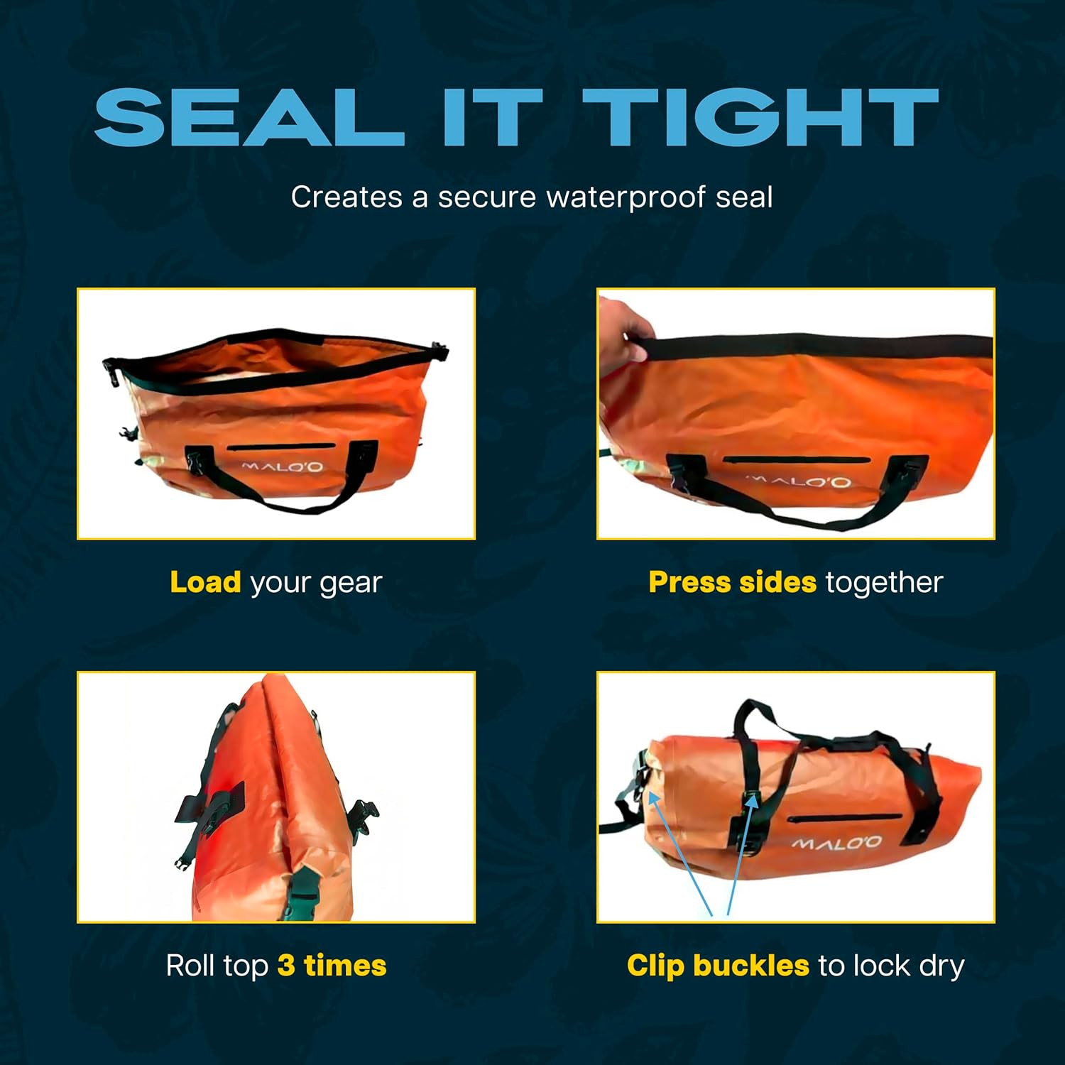 Malo’O Waterproof Dry Duffel, Heavy-Duty Roll Top Waterproof Gear Bag with Shoul