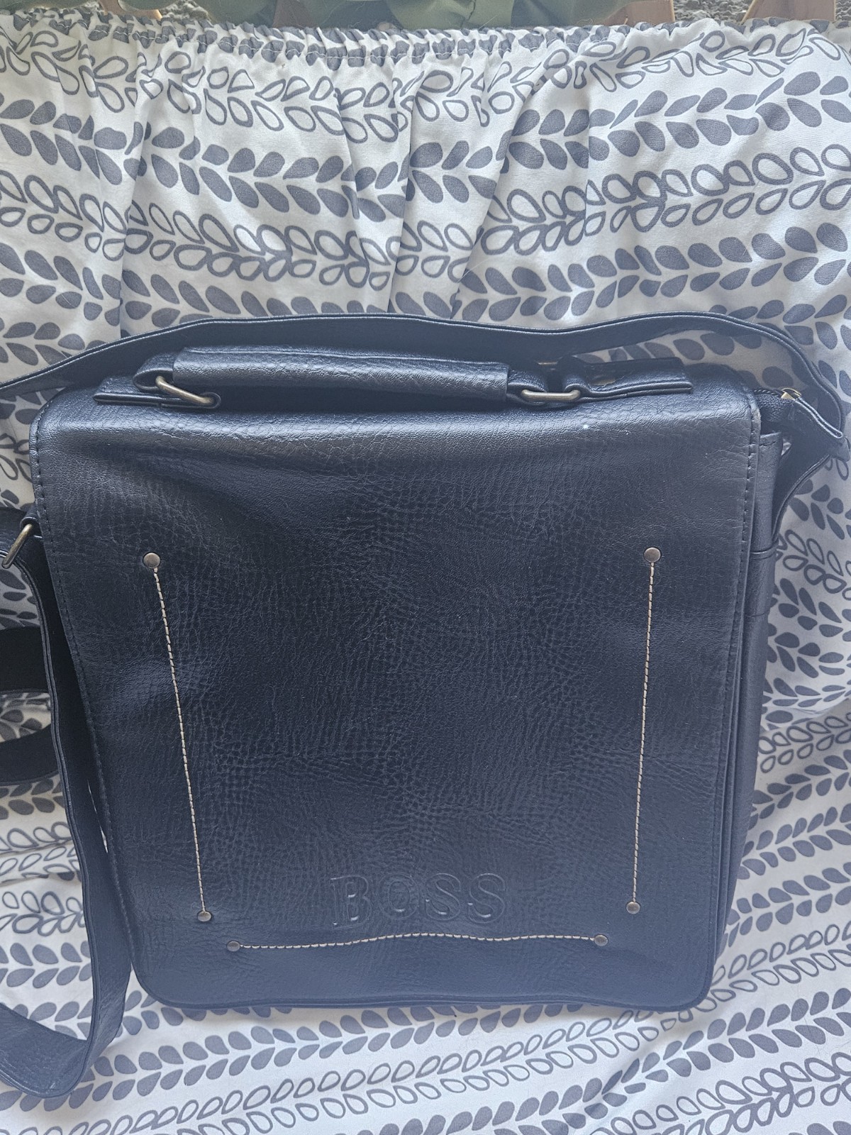 BOSS Black Messenger Crossbody Bag Adjustable Strap Magnetic Flap Zip Pockets
