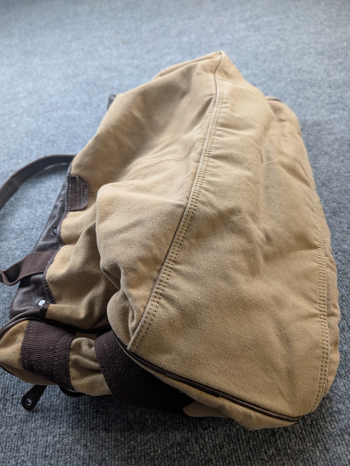 Fossil Canvas Leather Duffel Bag Brown Tan Defender Weekender Travel Luggage