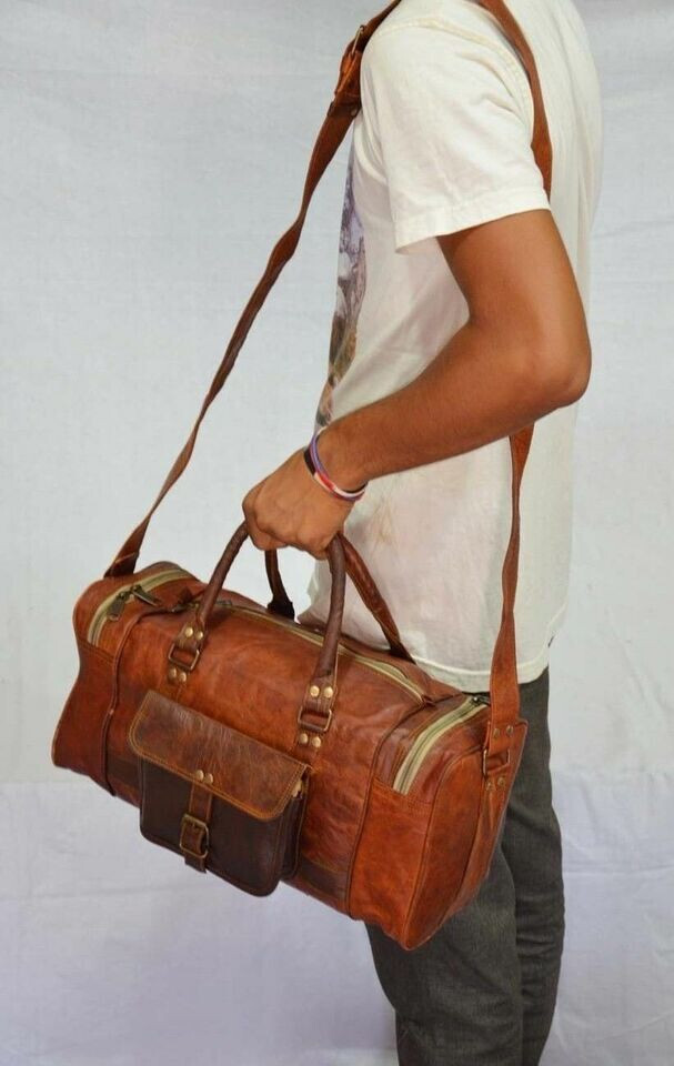 New Men 20″ Genuine Leather Large Duffle Travel Gym Sport Weekend Overnight Bag