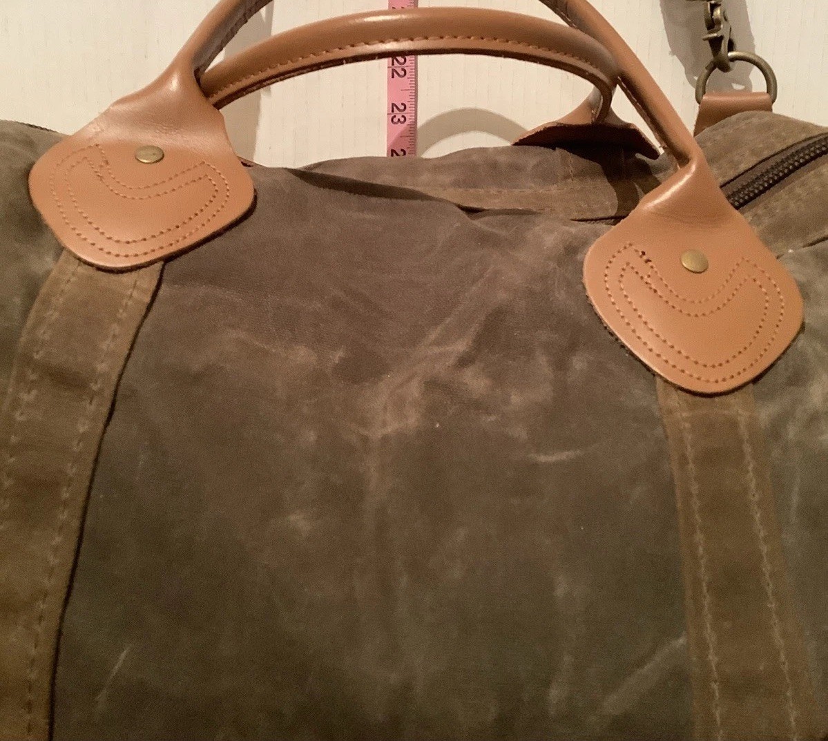 CB Station Waxed Canvas Duffle Bag Olive Green Leather Trim Travel 21”