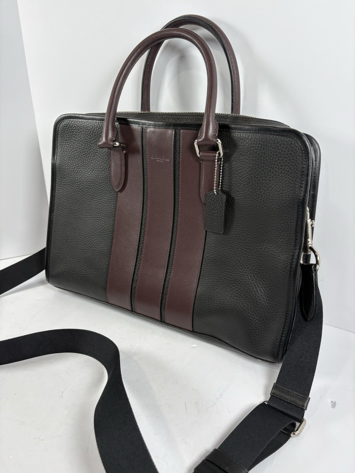 Coach Metropolitan Slim Brief Pebble Leather Laptop Messenger Bag Black F72308
