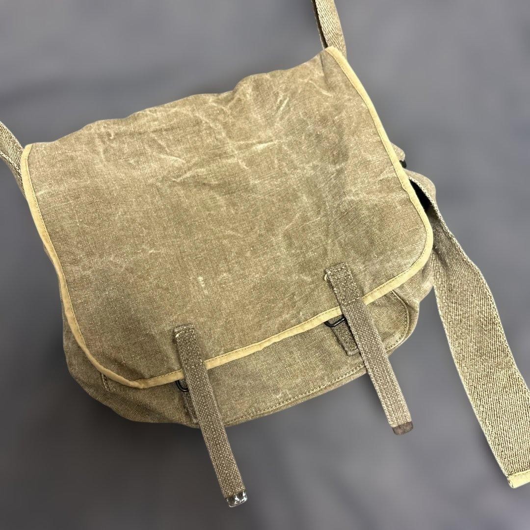French Army Linen Shoulder Bag 1950s Used Military Canvas