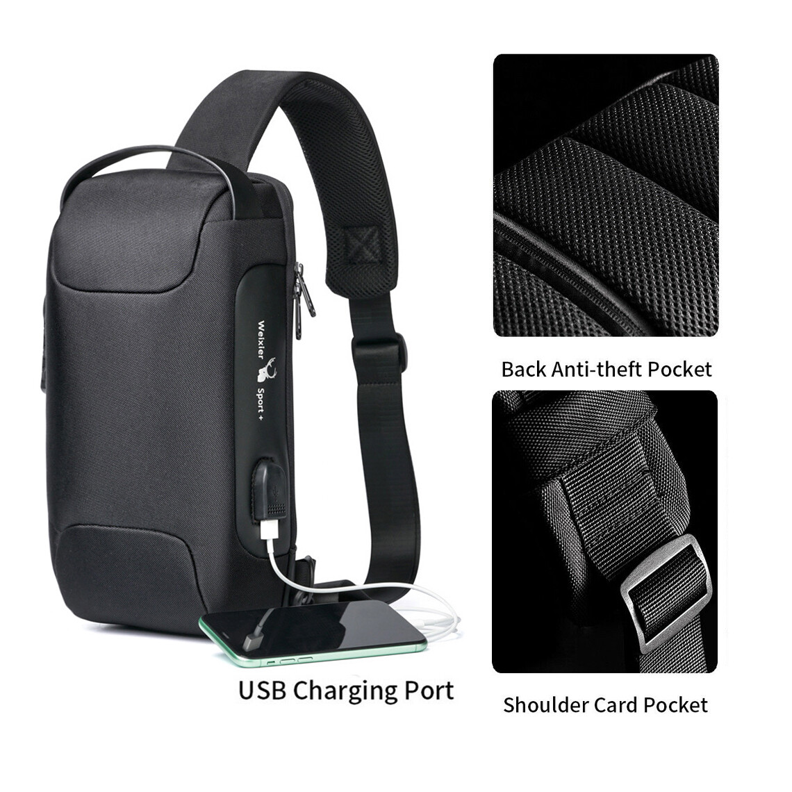 Men’s Backpack Waterproof Anti-theft Sling Bag Chest Shoulder Cross body Pouch