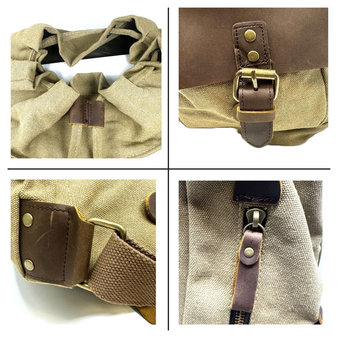 R&R Leather & Canvas Backpack Bag – 508-2Z- Khaki