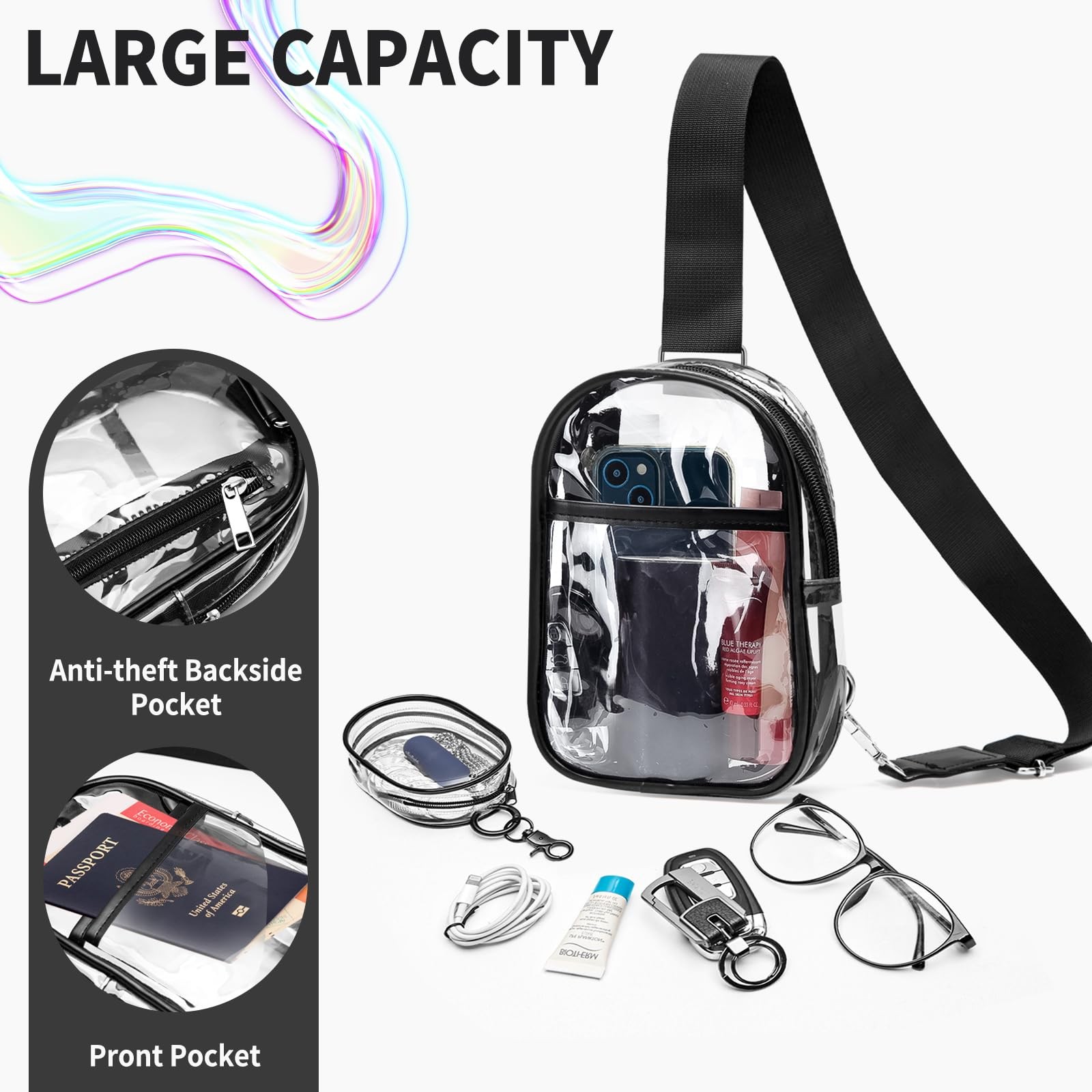 Waterproof Clear Bag for Stadium Events, Women’s Crossbody Clear Sling Bag wi…