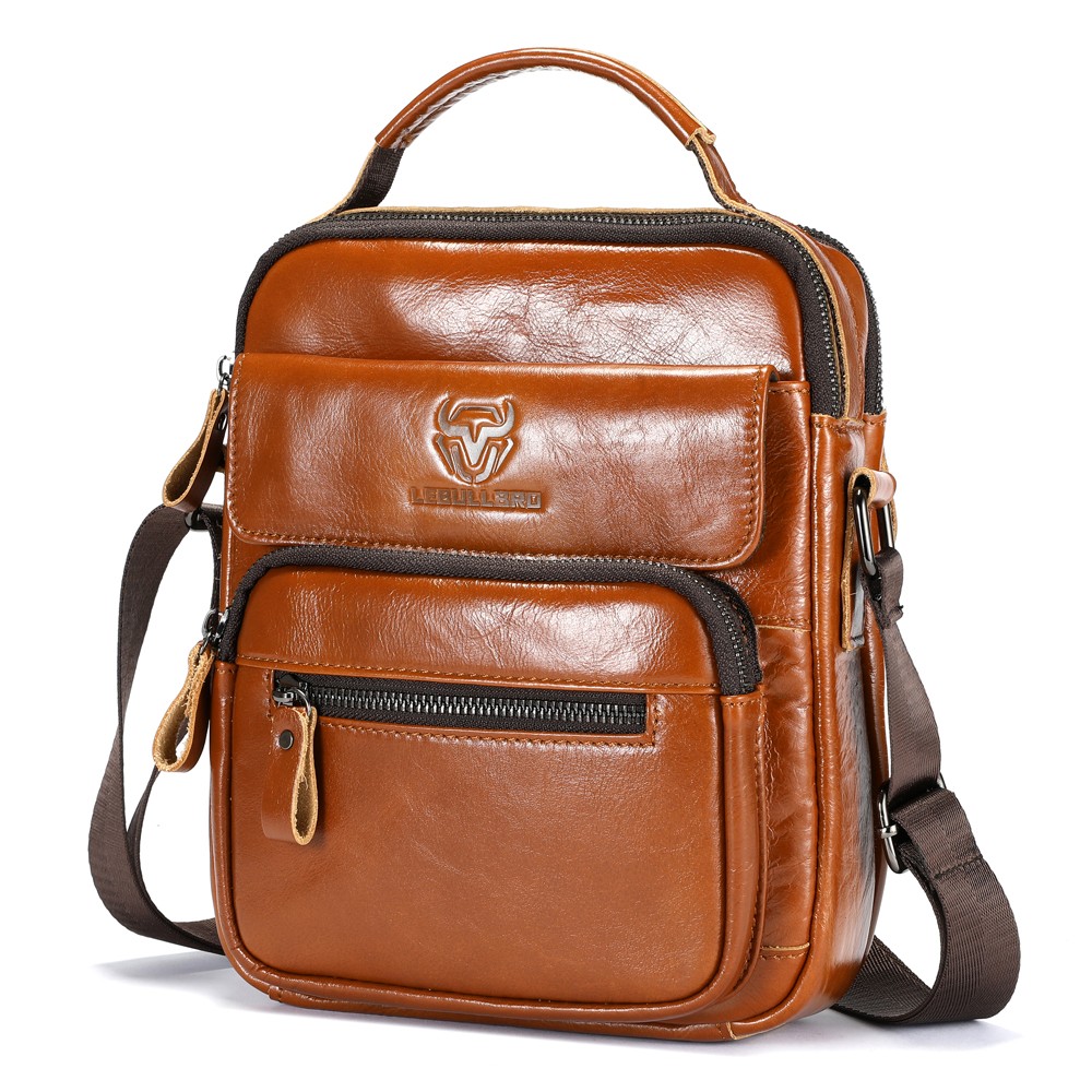 Genuine Leather Men’s Crossbody Bag Multi Pocket Shoulder Messenger Bag for Work