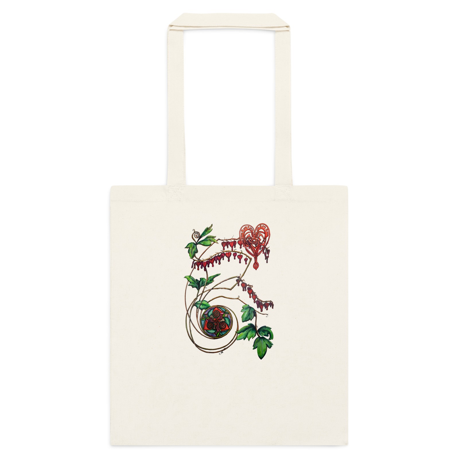 Bleeding Heart FLower Watercolor Design 100% Cotton Tote Bag
