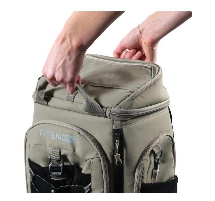 Titan PRO Backpack Cooler Taupe 26-Can Ice Walls Pockets Insulated Compartments