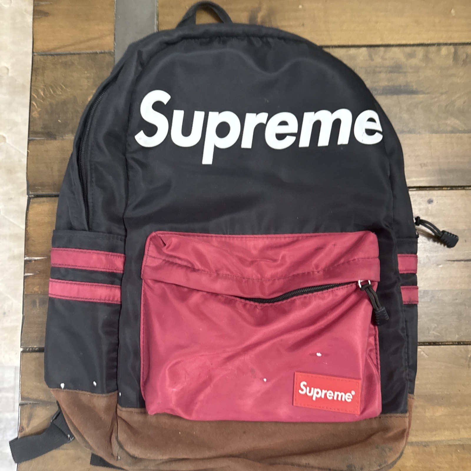Supreme Spain Backpack Black and White Maroon