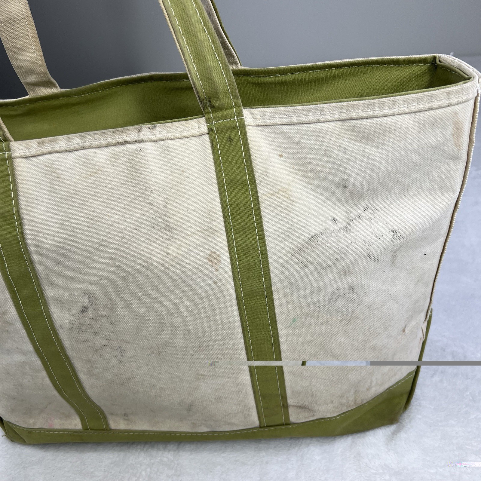 Vintage Distressed LL Bean Large “Nichole” Zipper Top Boat And Tote Canvas Bag