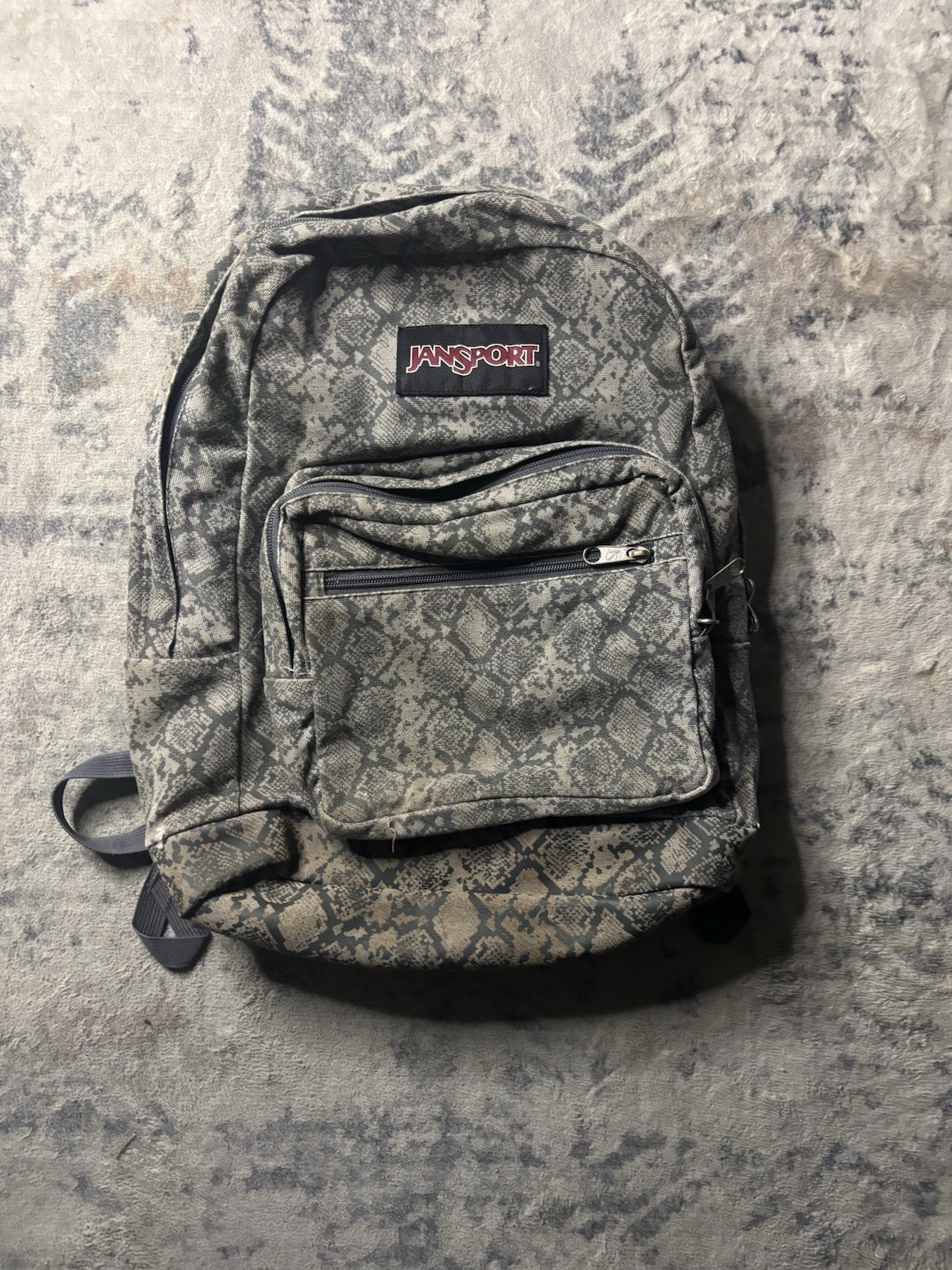 JanSport Gray Snake Print Backpack with Front Zip Pocket *Rare*