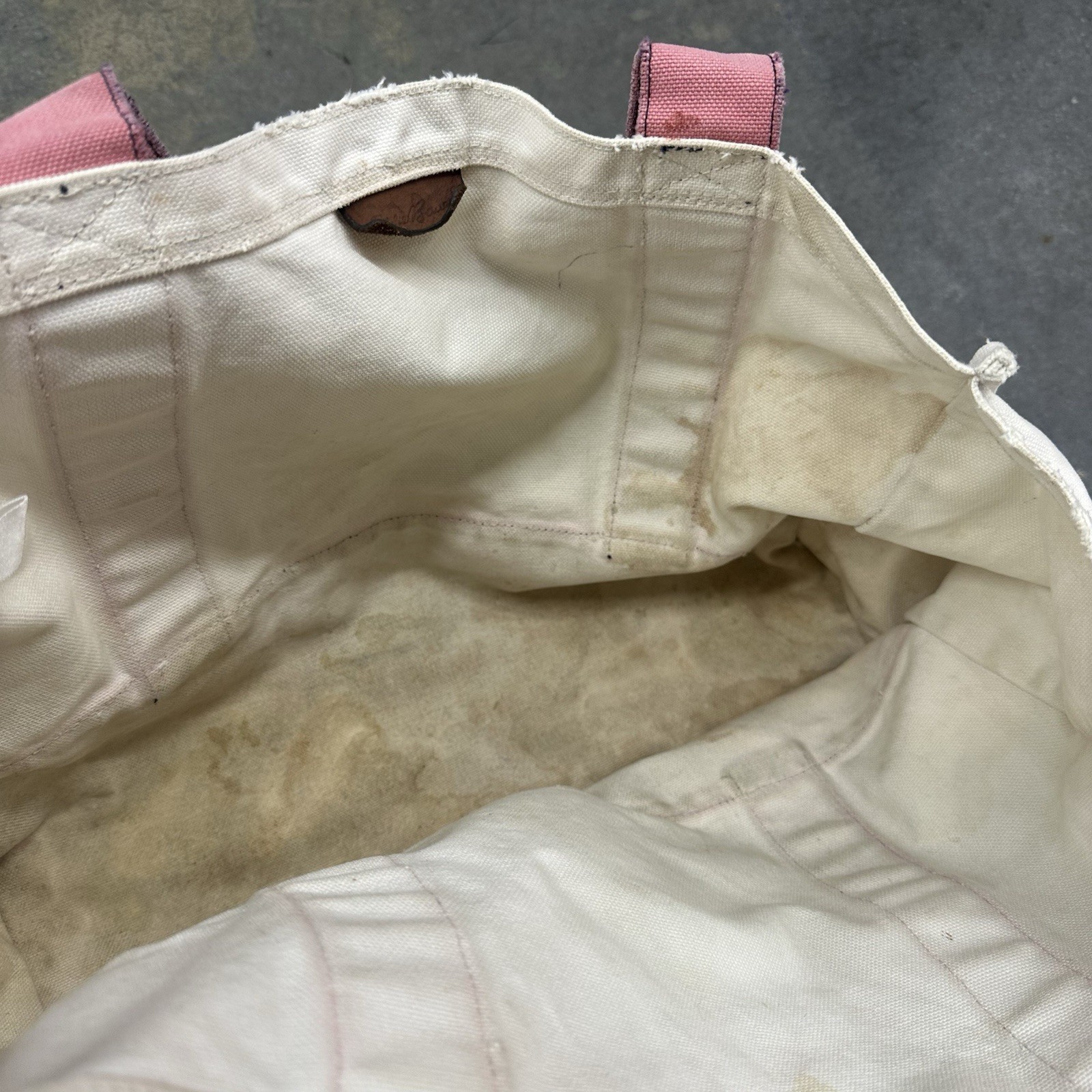 Vintage Eddie Bauer Canvas Tote Bag Medium White Pink Thrashed 17 X 12.5 Cotton