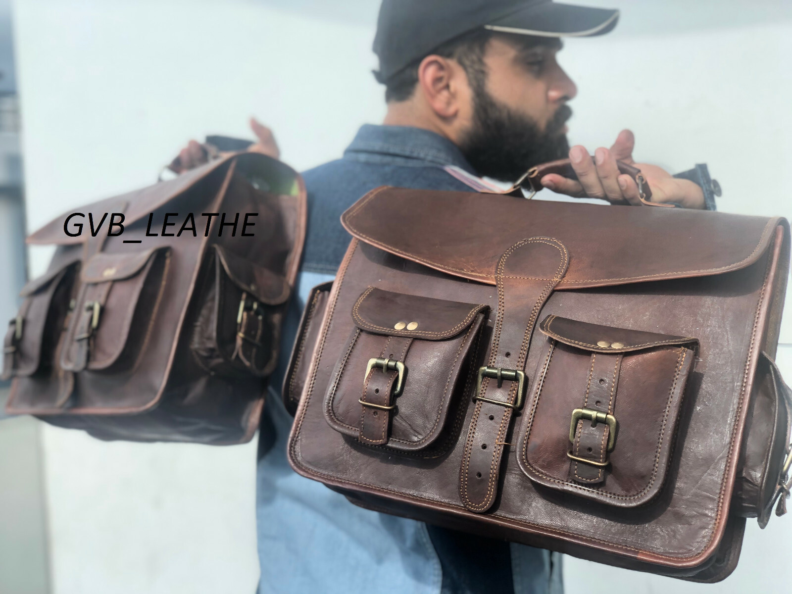 Motorcycle Saddlebag 1 Pair 2 Bags Leather Saddlebags Panniers Left & Right Bag