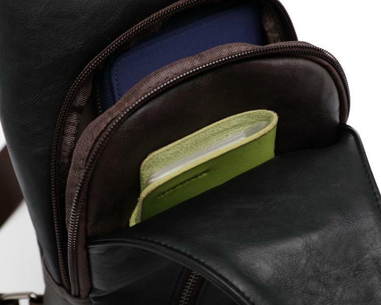 Man’s Leather Chest Backpack Shoulder Pocket Pack Cross Body Sling Bum Bag