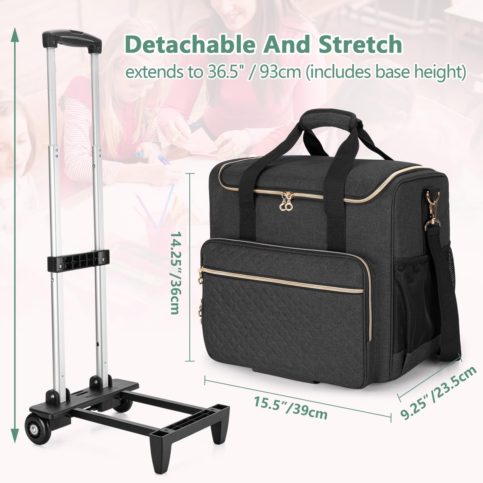 Rolling Teacher Bag with Laptop Compartment and Detachable Dolly, Multifuncti…