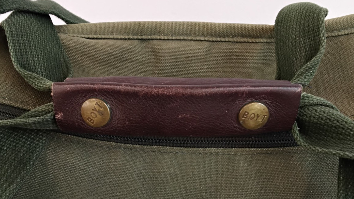 Boyt Duffle Bag Leather & Green Canvas Ducks Unlimited Added #Z4984