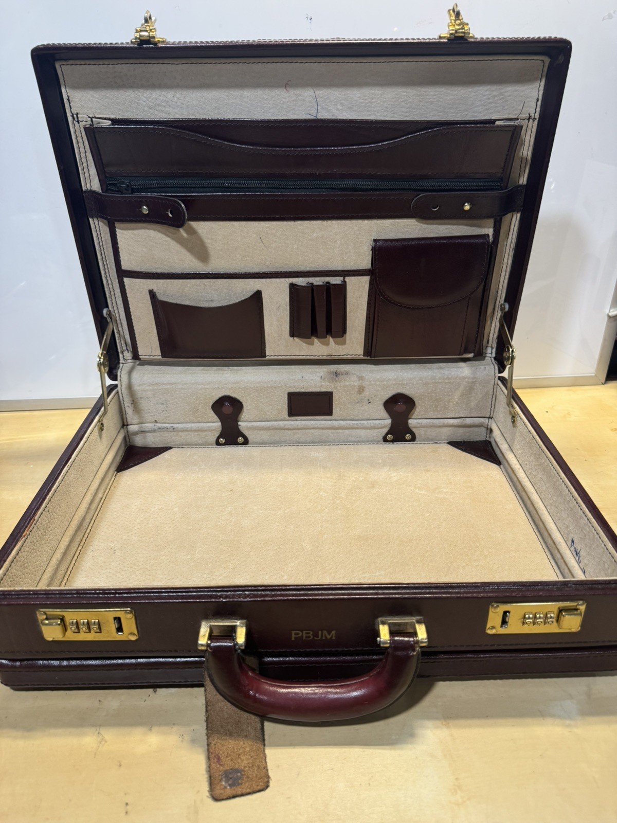 Burgundy Briefcase with Combination Lock, Inner Pockets, Men’s Business