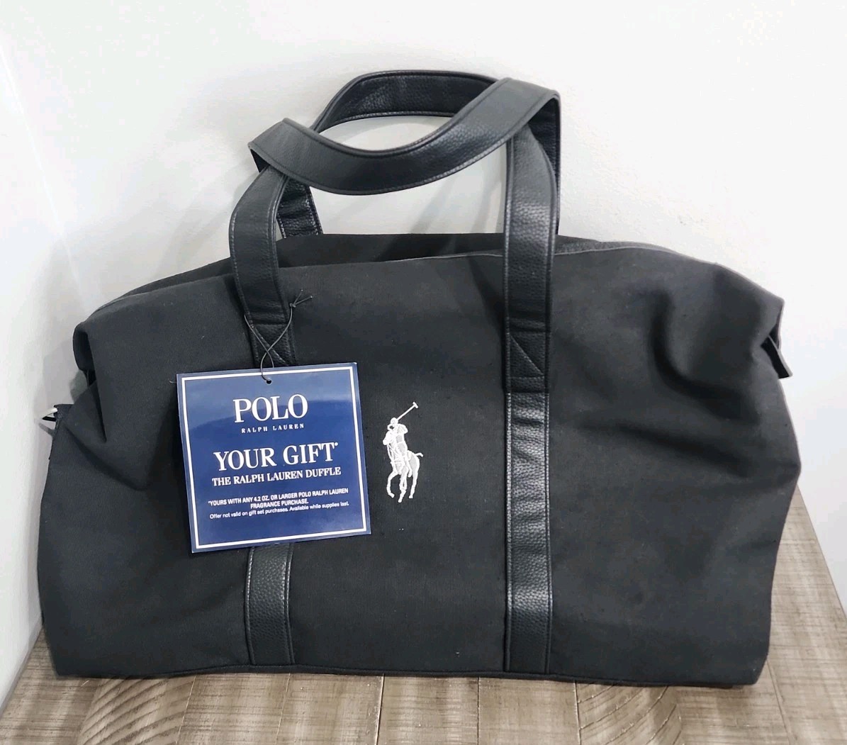Ralph Lauren Black Duffle Bag • Silver Polo Horse Logo Gym • Travel • Work NWT