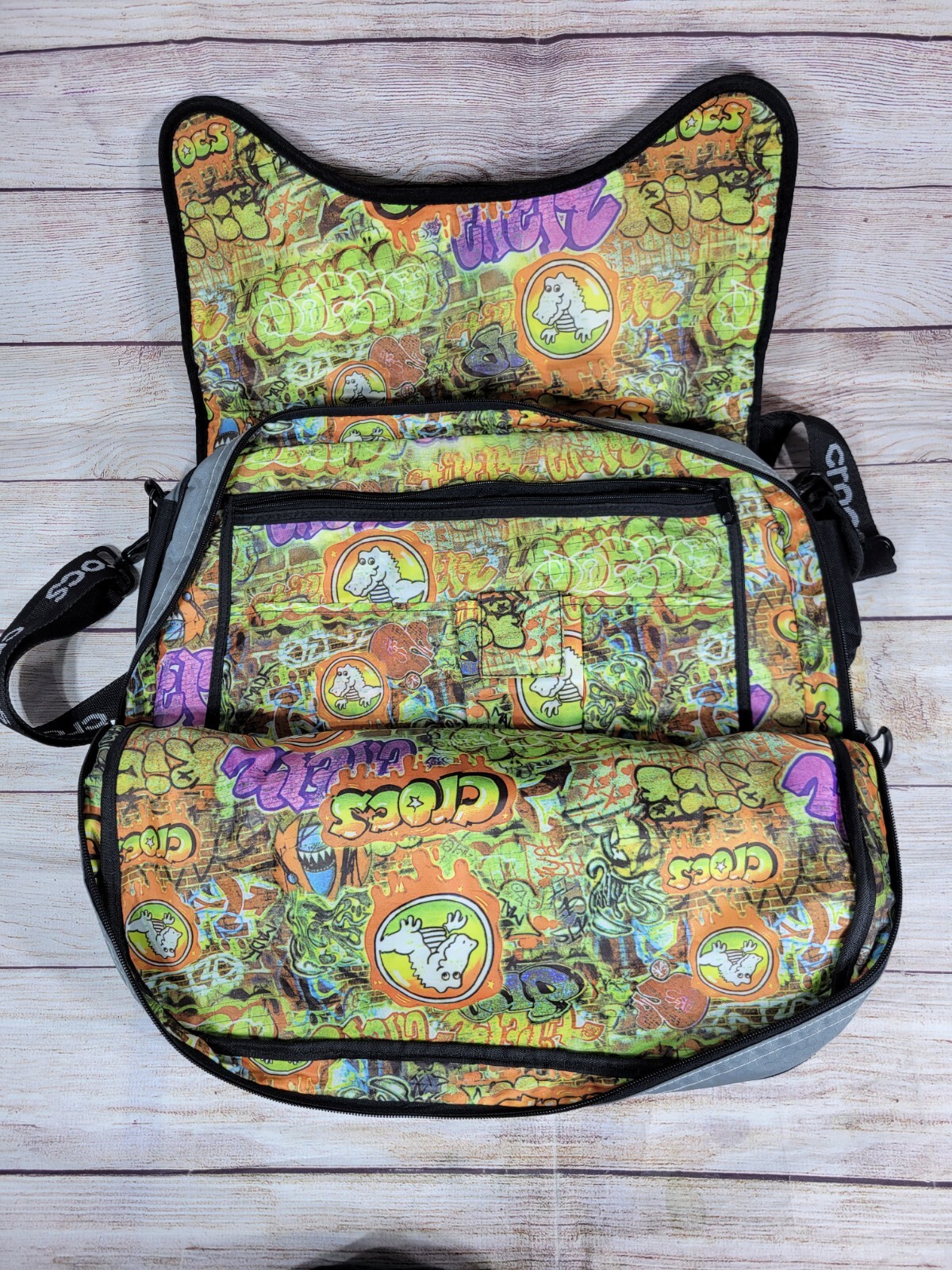 Crocs Green / Graffiti Print Messenger Laptop Crossbody Sling Bag