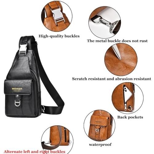 PU Leather Sling Bag for Men – Waterproof, Lightweight, Crossbody Chest A-black