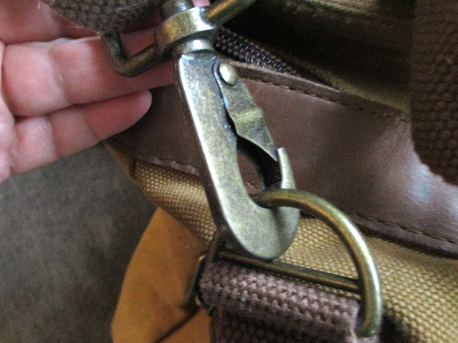 Duluth Trading Co Brown Leather & Firehose Canvas Large Tote – strap & handles