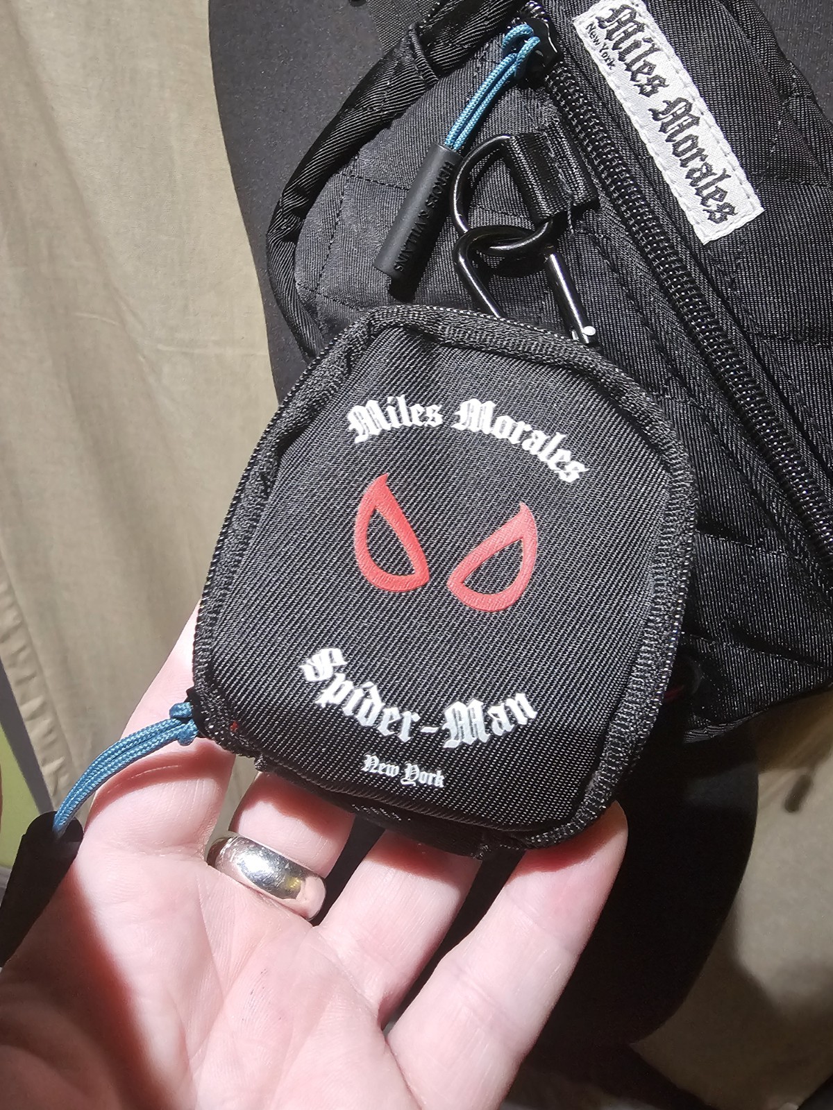 Marvel Miles Morales Spider-Man Crossbody Sling Bag w/ Clip-On Pouch Black/Red
