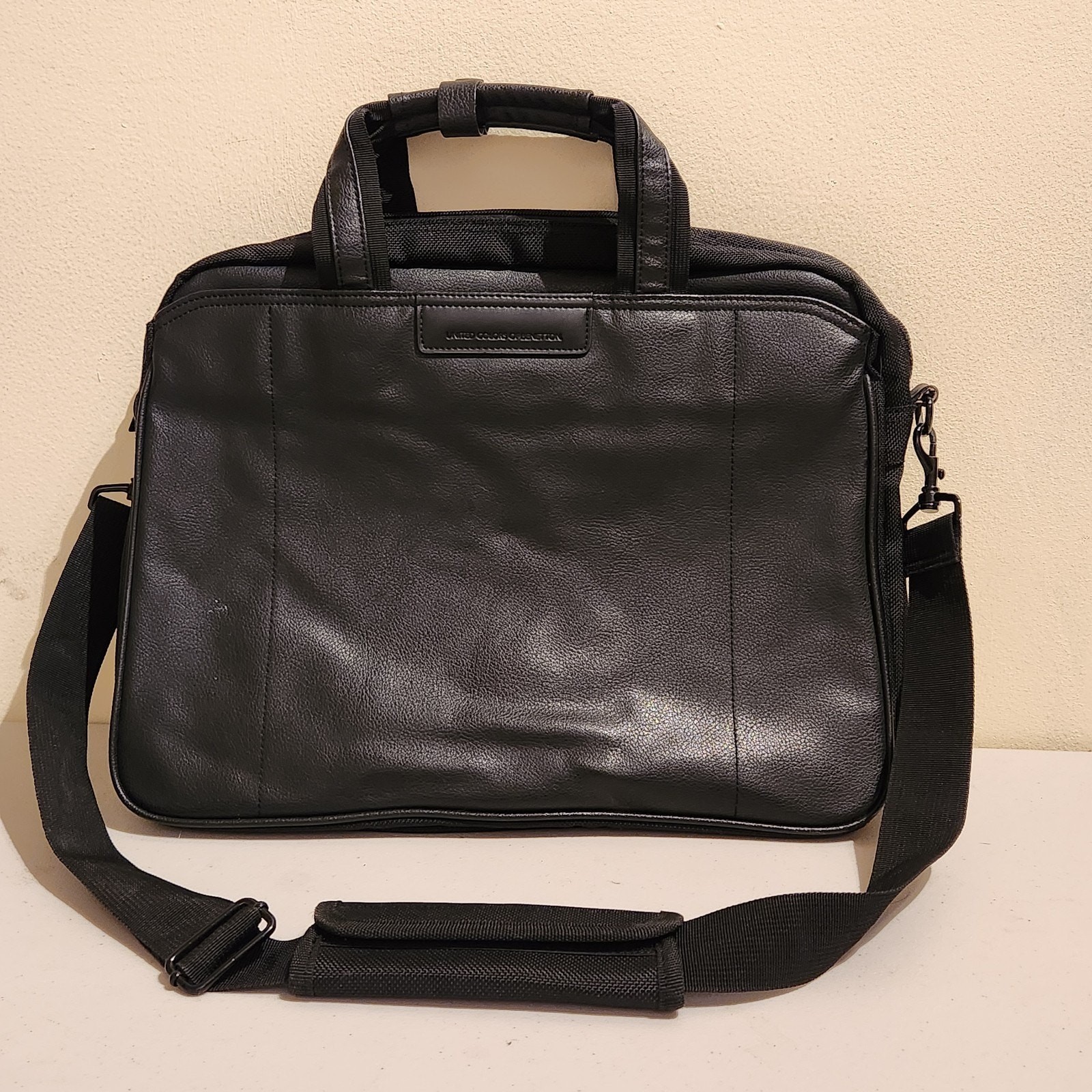 United Colors Of Benetton Men’s Black Faux Leather Briefcase Travel Laptop Bag