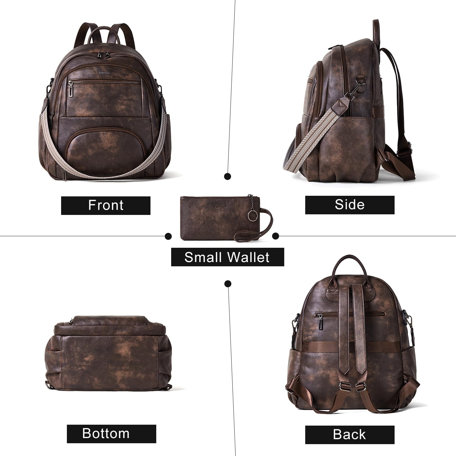 35L Backpack Purse for Women Men Vegan Leather Backpack College Computer Work…