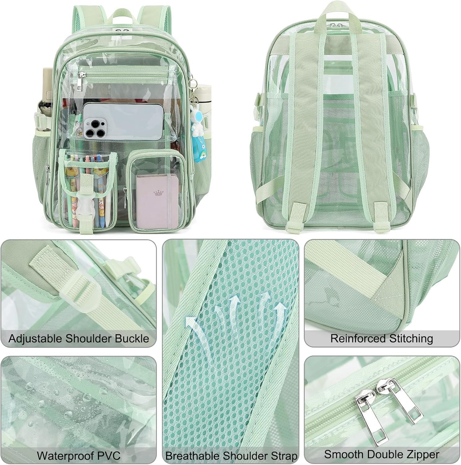 Clear Backpack Heavy Duty Transparent Backpacks Stadium Approved for School Work