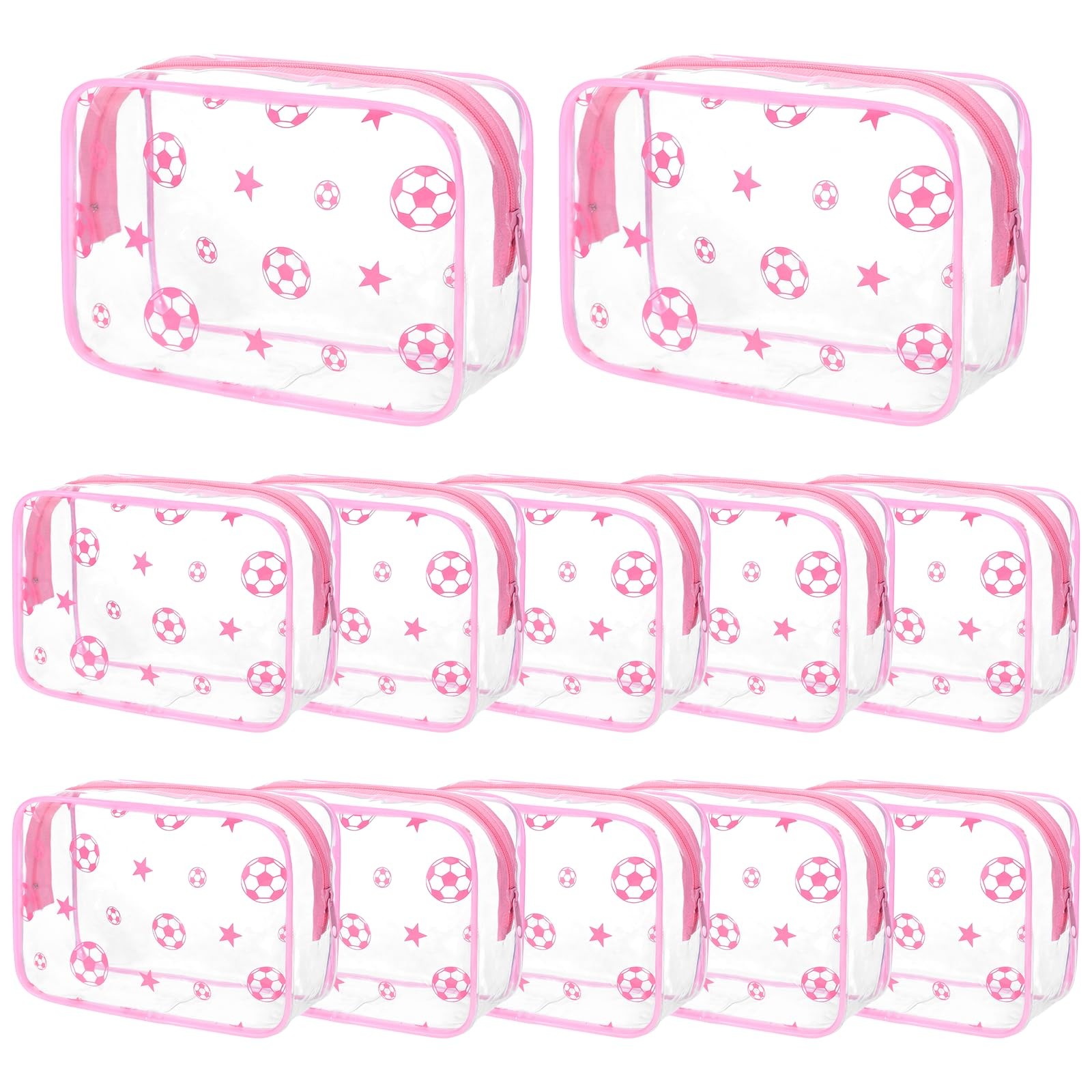 UzYlquw 12 Pcs Clear Soccer Makeup Bags for Women, 18cm x 12cm x 6cm, Pink