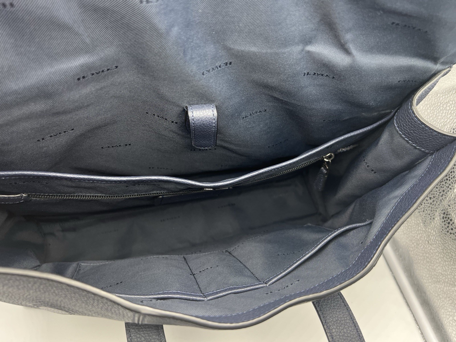 COACH Metropolitan Portfolio Navy Leather Signature Canvas Blocking Briefcase