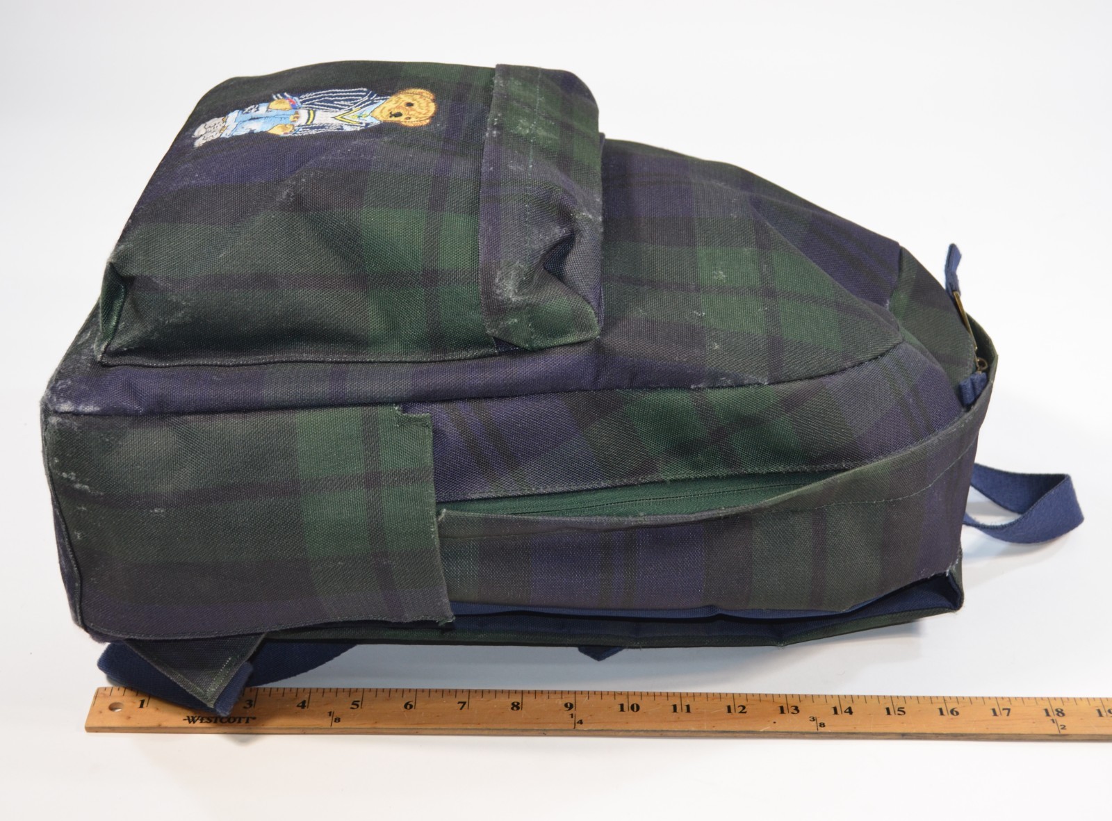 Polo Ralph Lauren Bear Plaid Canvas School Backpack Bag Blue Green