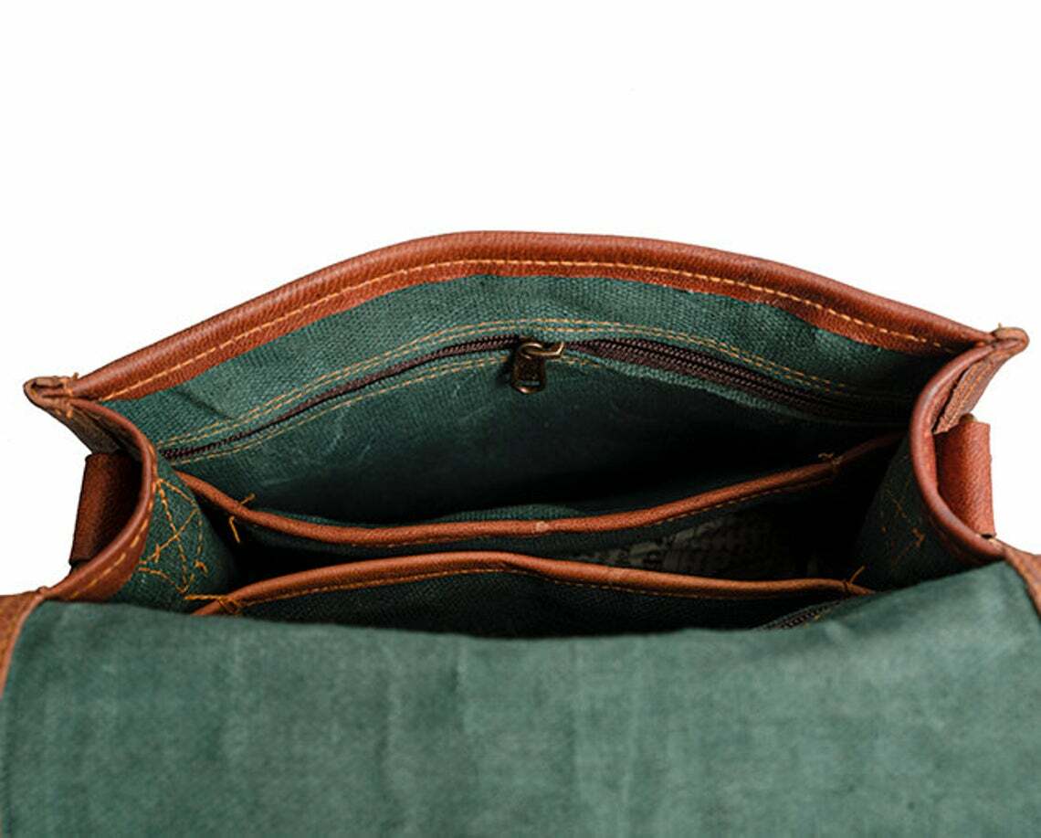11 Inch Real Leather Men’s Vertical Messenger Laptop Briefcase Shoulder Satchel