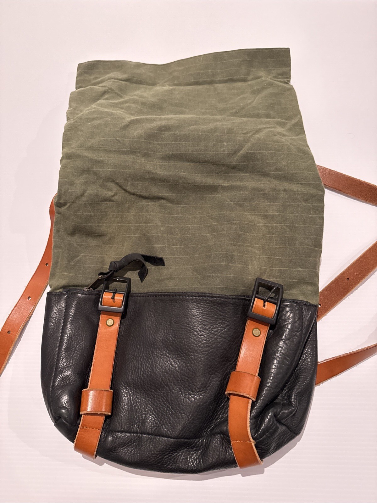 Awl Snap Waxed Canvas Leather Adjustable Backpack Tote Olive Green Black Brown