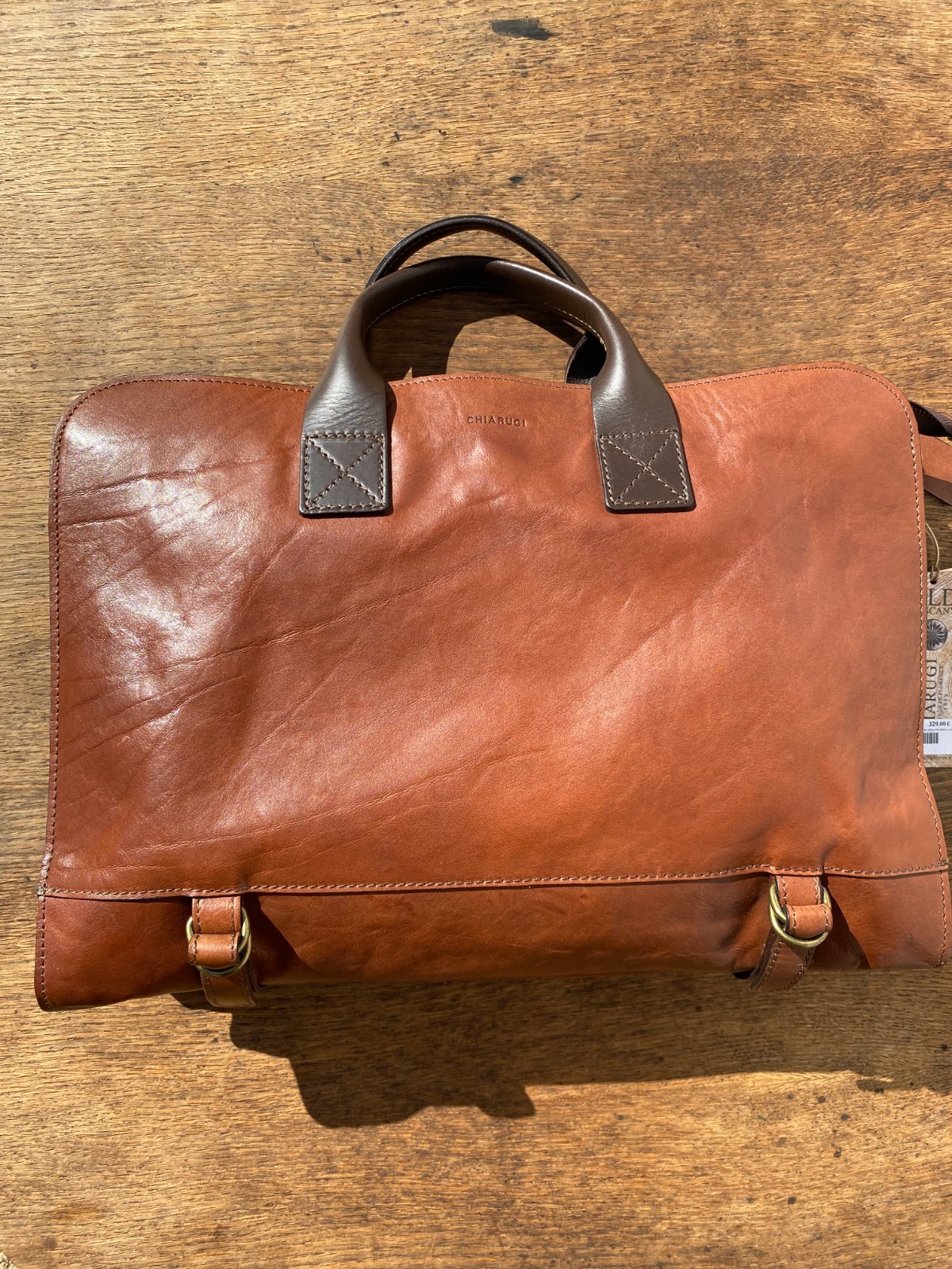Chiarugi brown leather briefcase with long strap