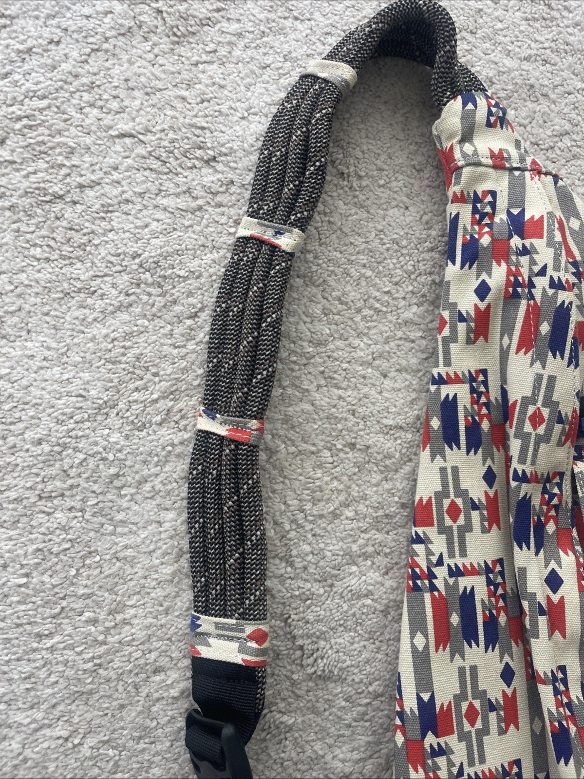 KAVU Sling Backpack Tribal Print Cotton Rope Strap Blue Red White