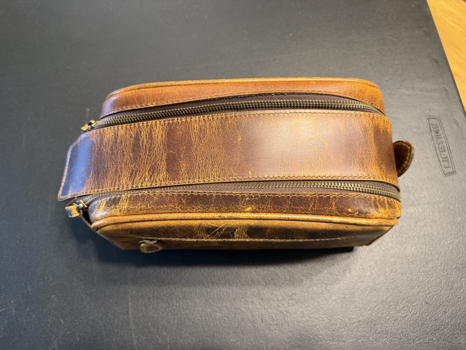 Vintage Aarón Leather Goods Brown Leather Dopp Kit Travel Bag 10x5x5