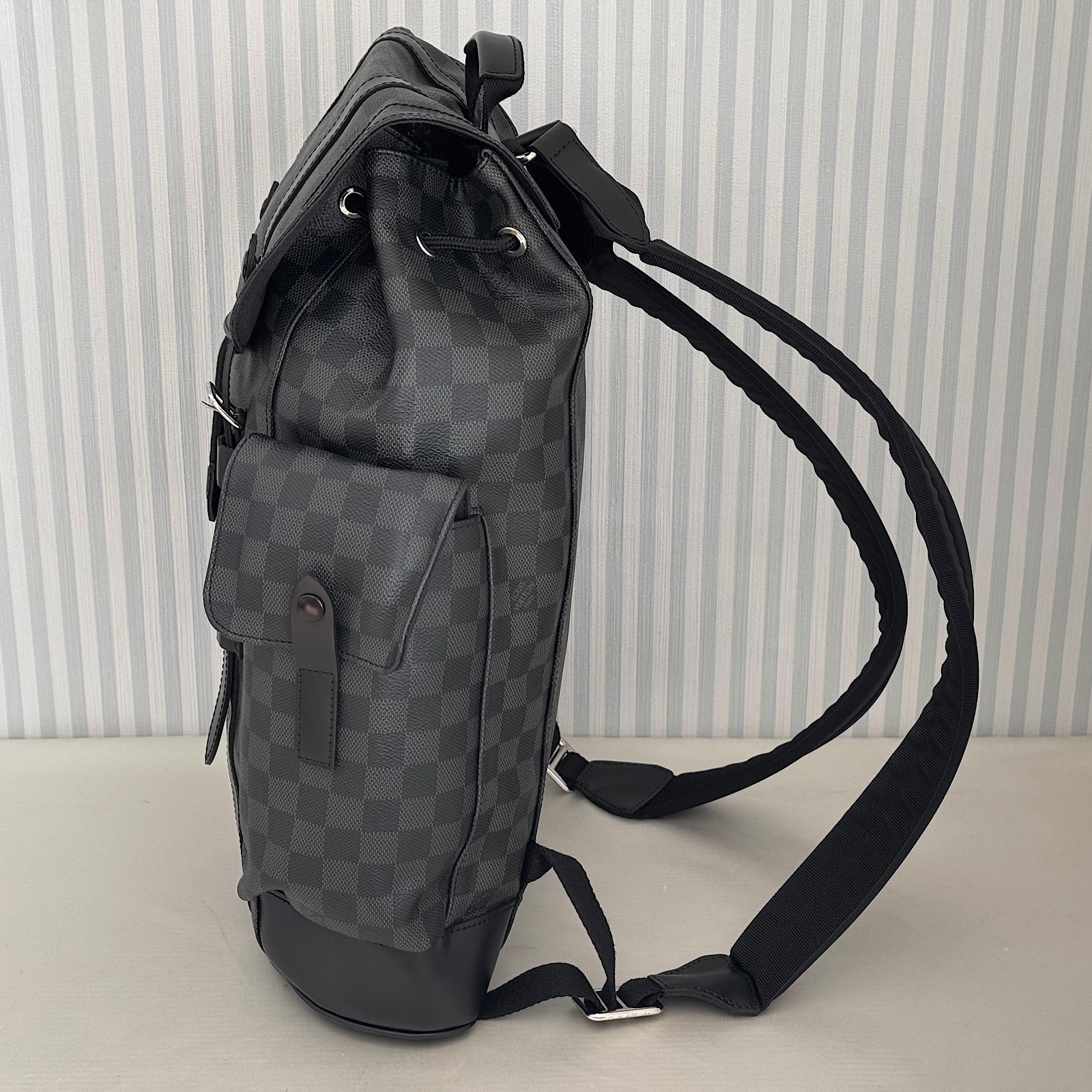 LOUIS VUITTON Christopher MM N41379 Damier Graphite Backpack Black Leather Men’s