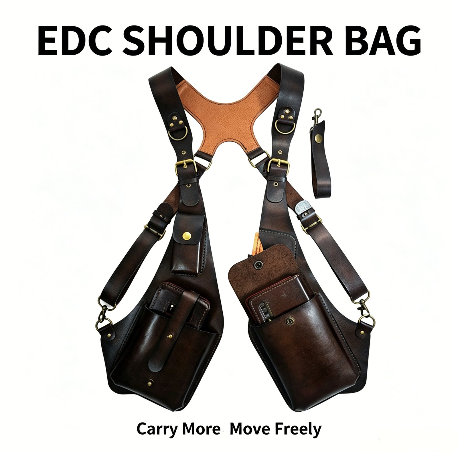 Men’s Underarm Shoulder Bag PU Leather EDC Chest Holster Phone Wallet Holder