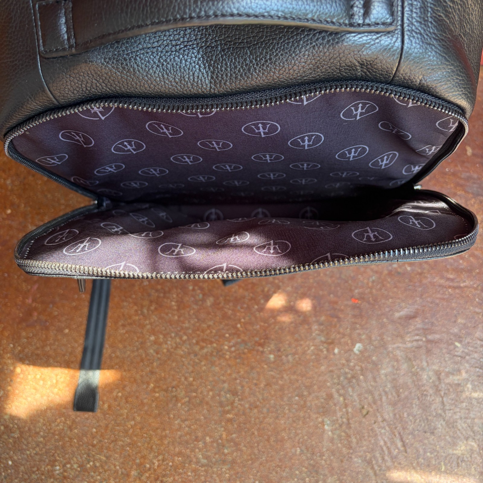 Maserati Leather Backpack with Laptop Sleeve Black Pebbled